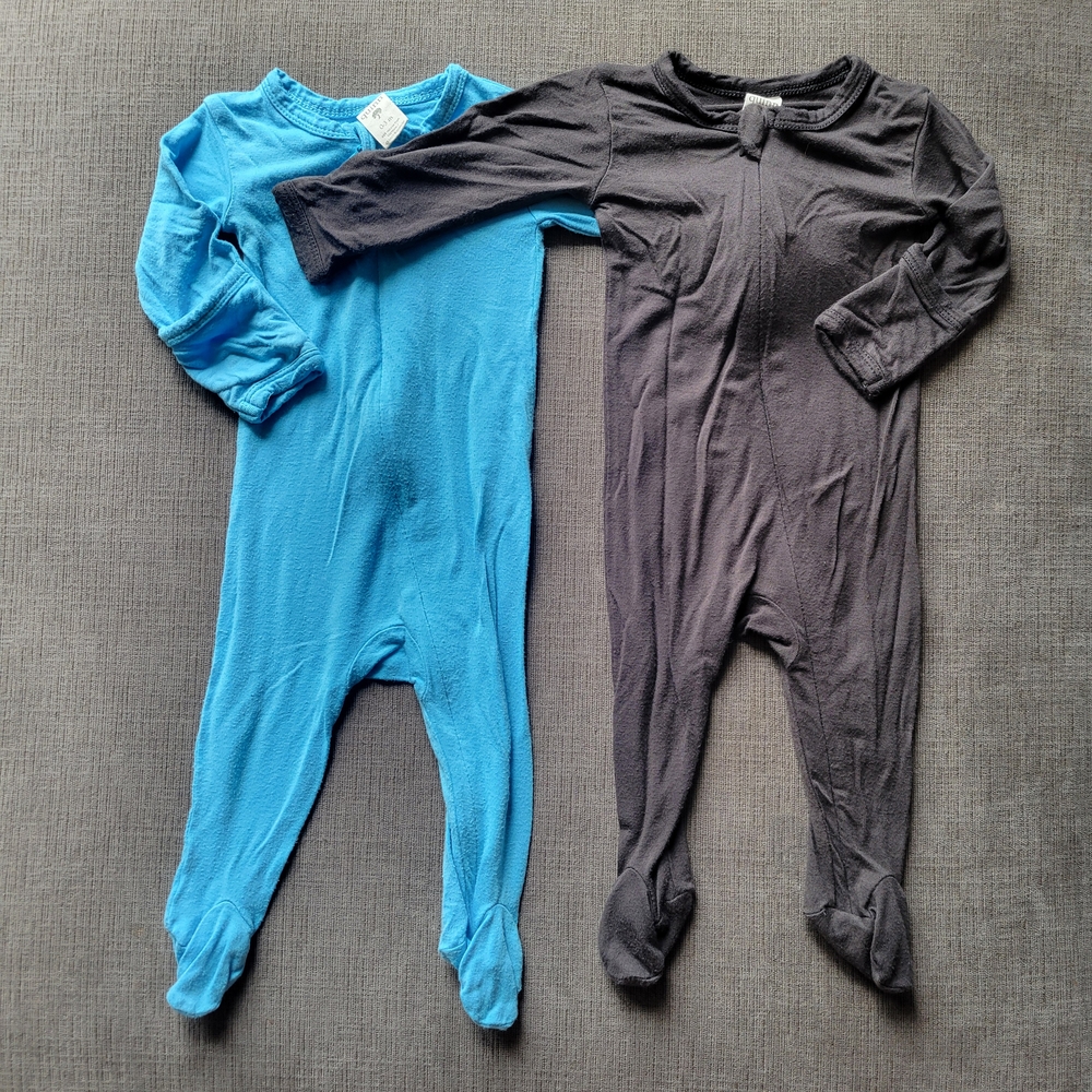 Kate Quinn Blue and Charcoal Footies One Pieces